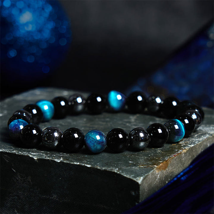 Braccialetto Buddha Stones Naturale Occhio di Tigre Ossidiana Ematite Positivo Potente