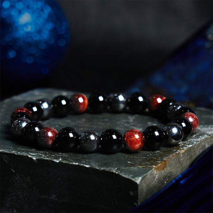 Braccialetto Buddha Stones Naturale Occhio di Tigre Ossidiana Ematite Positivo Potente