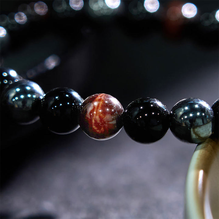Braccialetto Buddha Stones Naturale Occhio di Tigre Ossidiana Ematite Positivo Potente