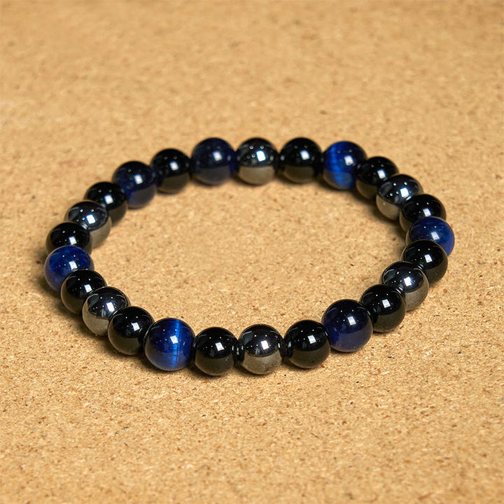 Braccialetto Buddha Stones Naturale Occhio di Tigre Ossidiana Ematite Positivo Potente
