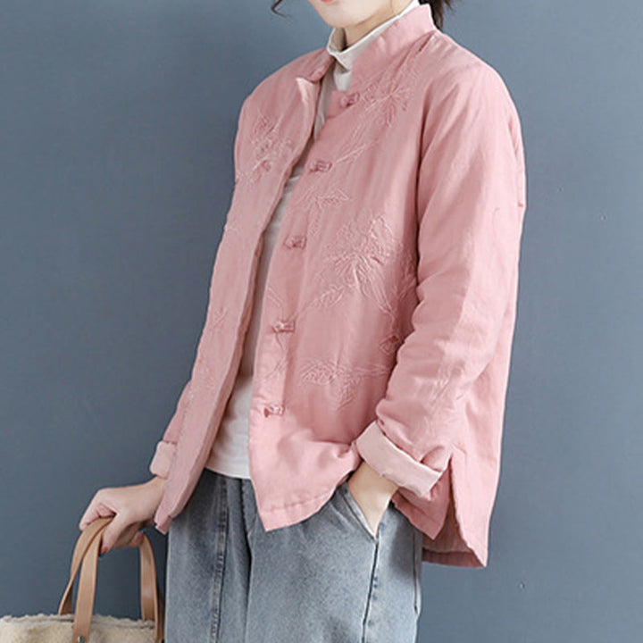 Camicia da donna in lino di cotone a maniche lunghe con motivo floreale retrò Buddha Stones - image 9