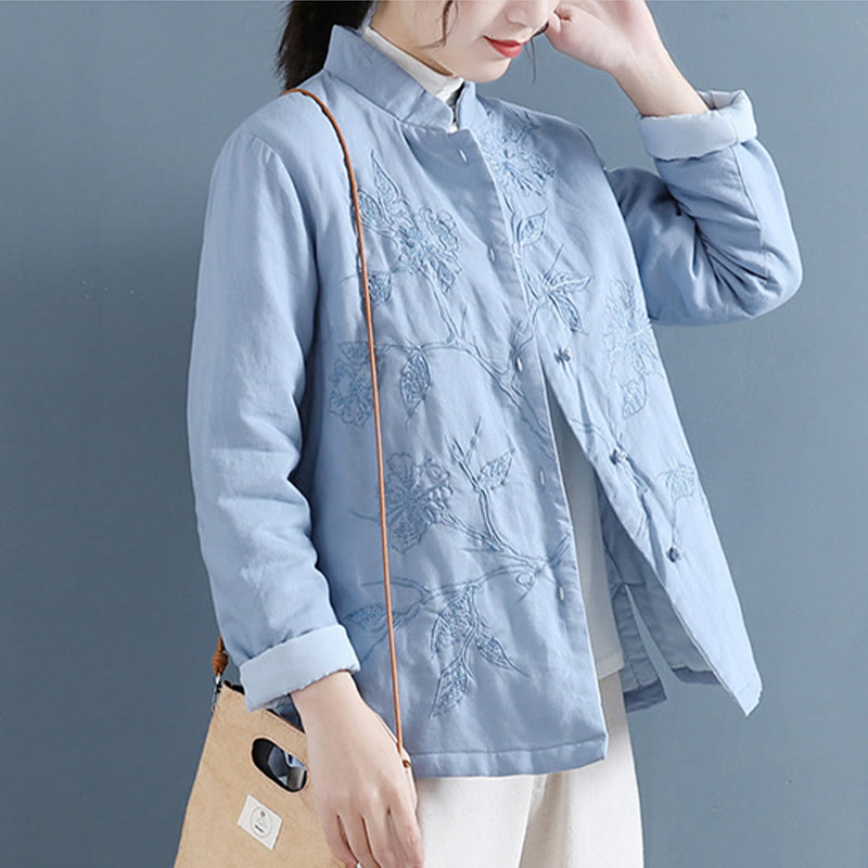 Camicia da donna in lino di cotone a maniche lunghe con motivo floreale retrò Buddha Stones - image 1