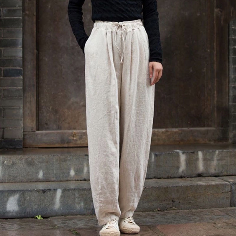 Pantaloni da donna in cotone con motivo semplice Buddha Stones - Beige - US14, UK/AU18, EU46 (4XL) - image 6