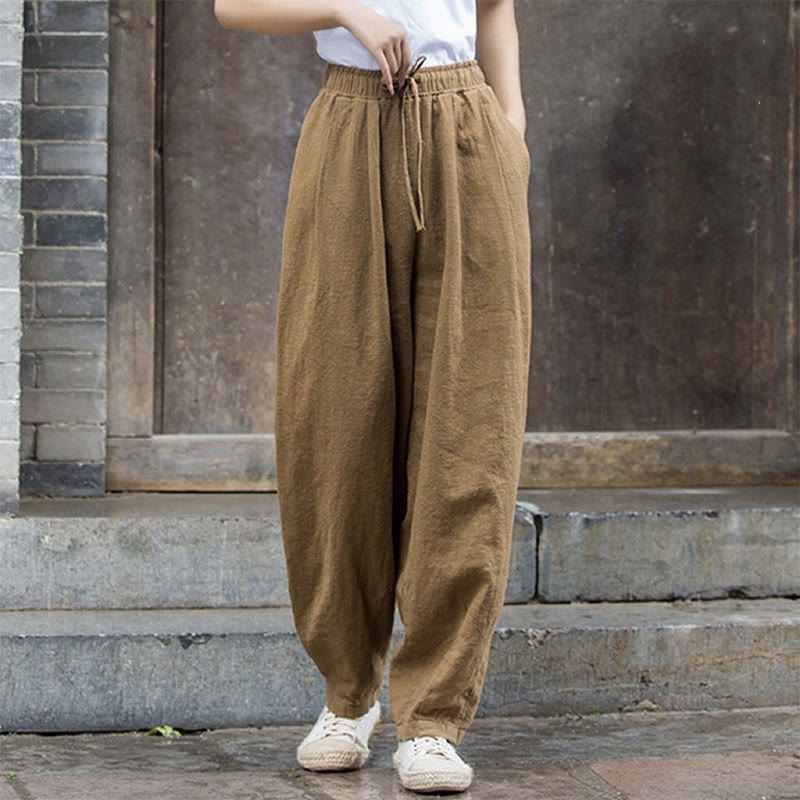 Pantaloni da donna in cotone con motivo semplice Buddha Stones - Cachi scuro - US14, UK/AU18, EU46 (4XL) - image 2