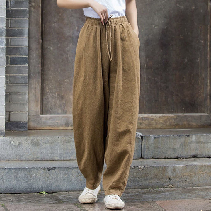 Pantaloni da donna in cotone con motivo semplice Buddha Stones - Cachi scuro - US14, UK/AU18, EU46 (4XL) - image 2