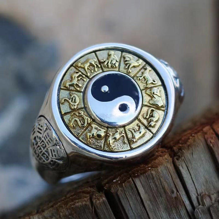 Anello regolabile Buddha Stones Yin Yang Zodiaco cinese Rame Ricchezza