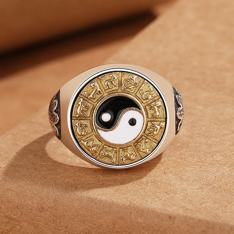 Anello regolabile Buddha Stones Yin Yang Zodiaco cinese Rame Ricchezza