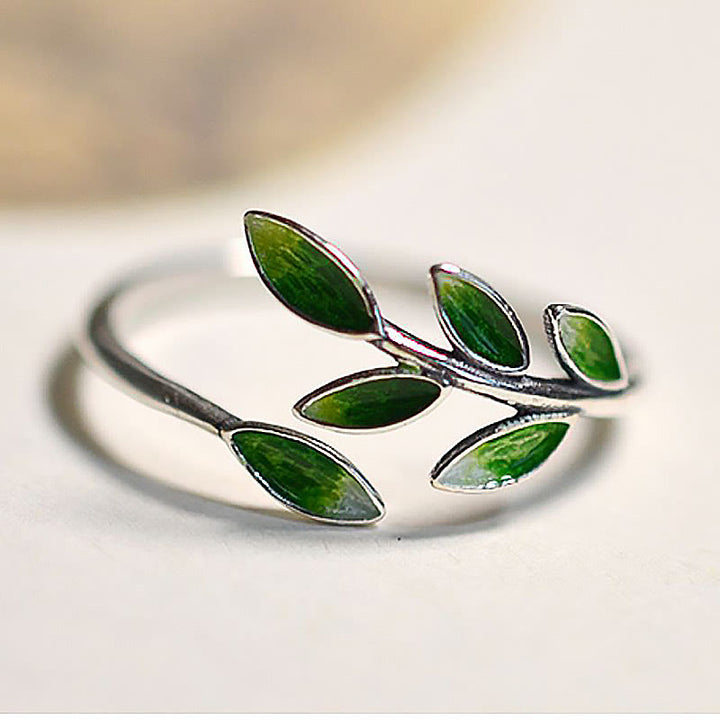 Anello regolabile Buddha Stone Leaves Copper Wealth