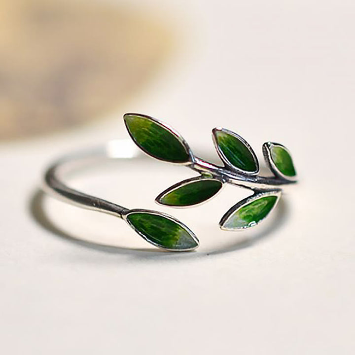 Anello regolabile Buddha Stone Leaves Copper Wealth