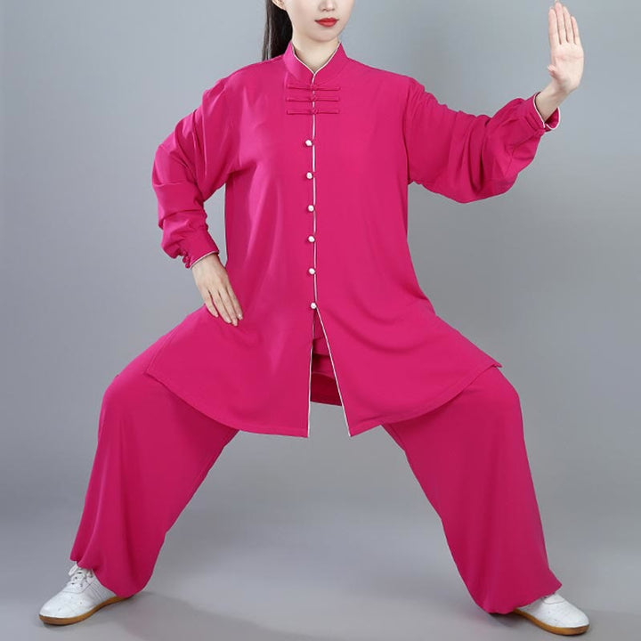 Buddha Stones 2 pezzi autunno tinta unita rana-bottone Tai Chi meditazione Qigong Zen pratica unisex cotone abbigliamento set