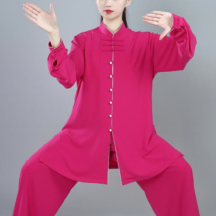 Buddha Stones 2 pezzi autunno tinta unita rana-bottone Tai Chi meditazione Qigong Zen pratica unisex cotone abbigliamento set