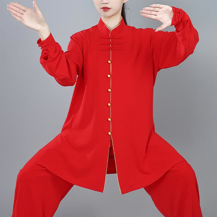 Buddha Stones 2 pezzi autunno tinta unita rana-bottone Tai Chi meditazione Qigong Zen pratica unisex cotone abbigliamento set