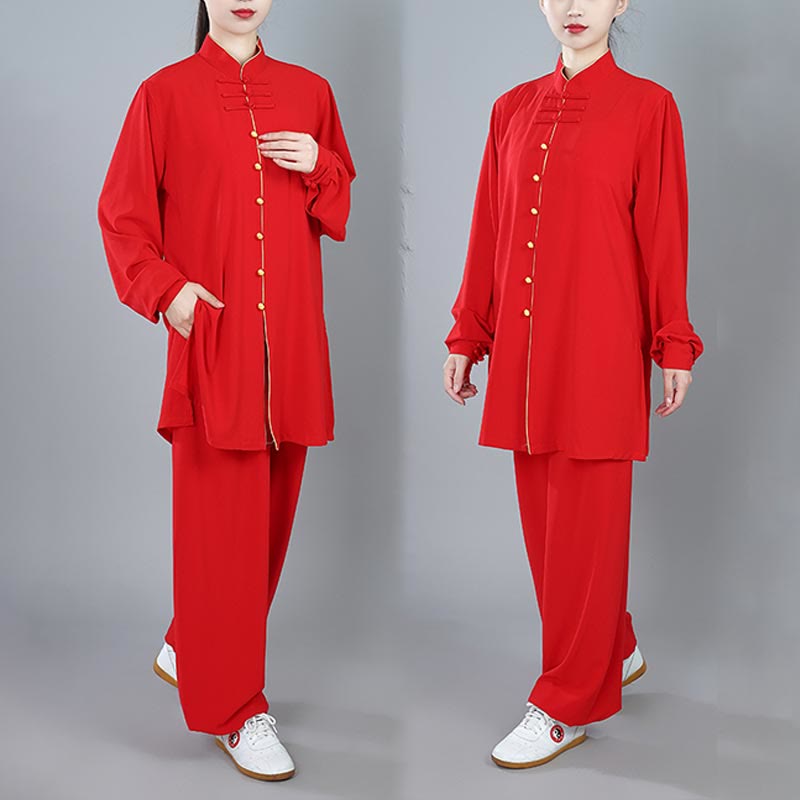 Buddha Stones 2 pezzi autunno tinta unita rana-bottone Tai Chi meditazione Qigong Zen pratica unisex cotone abbigliamento set