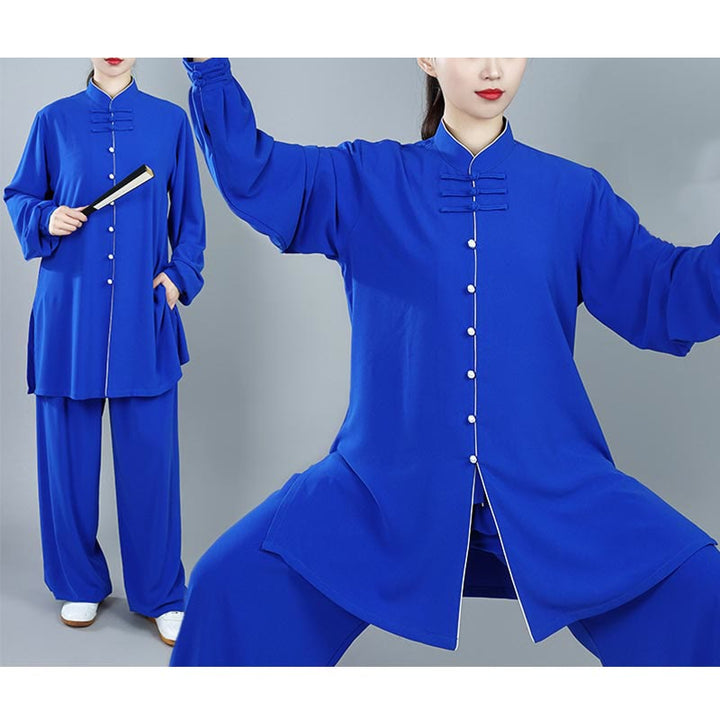 Buddha Stones 2 pezzi autunno tinta unita rana-bottone Tai Chi meditazione Qigong Zen pratica unisex cotone abbigliamento set