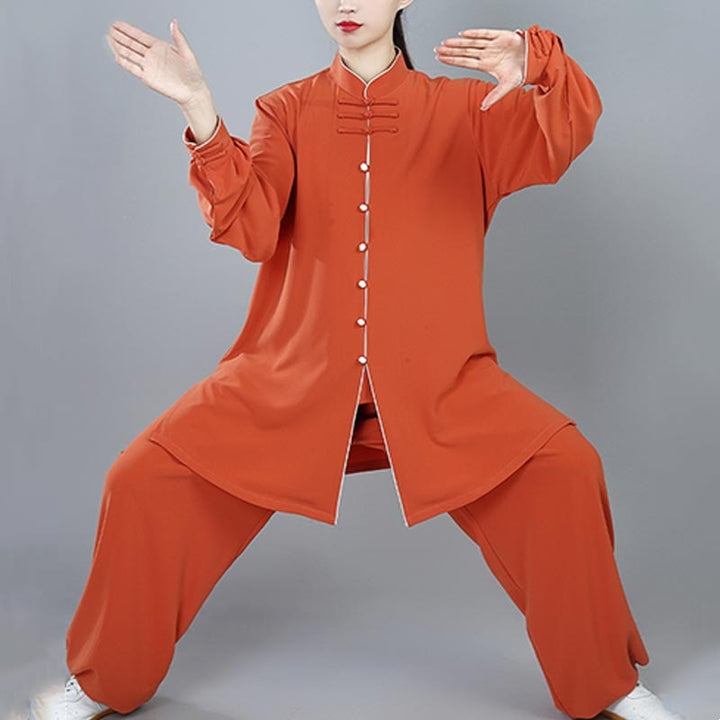 Buddha Stones 2 pezzi autunno tinta unita rana-bottone Tai Chi meditazione Qigong Zen pratica unisex cotone abbigliamento set