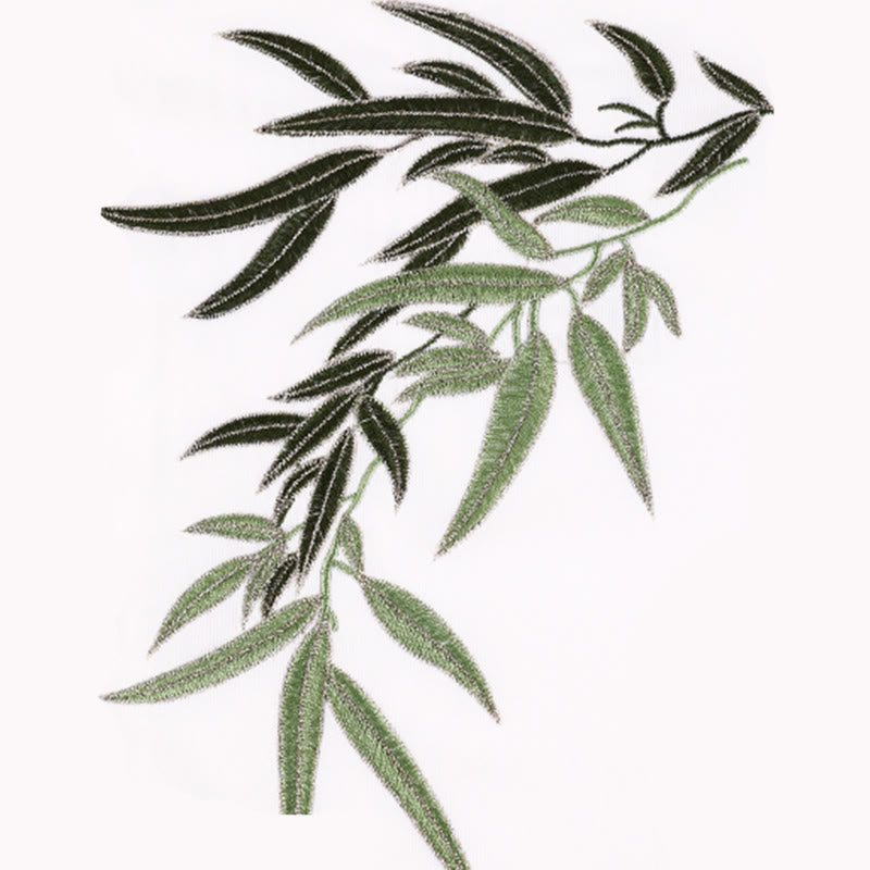 Buddha Stones 2 pezzi Foglie di bambù verde autunnale Ricamo Rana-bottone Tai Chi Meditazione Qigong Zen Pratica Set di abbigliamento unisex in cotone - image 5