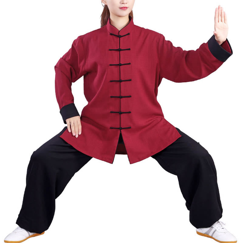 Buddha Stones 2 pezzi autunno inverno rana-bottone Tai Chi meditazione Qigong Zen pratica unisex cotone lino abbigliamento set - image 10