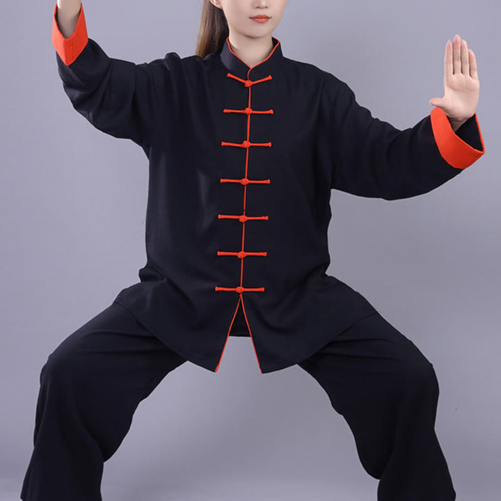 Buddha Stones 2 pezzi autunno inverno rana-bottone Tai Chi meditazione Qigong Zen pratica unisex cotone lino abbigliamento set - Nero - 3XL- ADATTO PER USA/UK/AU/UE - XL - image 14