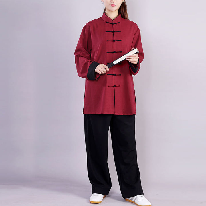 Buddha Stones 2 pezzi autunno inverno rana-bottone Tai Chi meditazione Qigong Zen pratica unisex cotone lino abbigliamento set - image 4