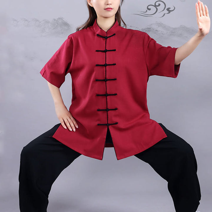 Buddha Stones 2 pezzi autunno inverno rana-bottone Tai Chi meditazione Qigong Zen pratica unisex cotone lino abbigliamento set - image 13
