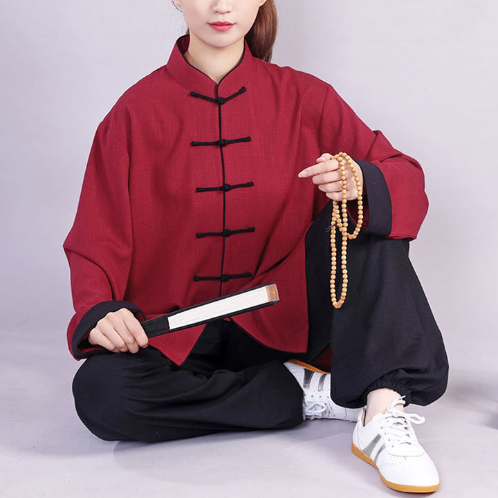Buddha Stones 2 pezzi autunno inverno rana-bottone Tai Chi meditazione Qigong Zen pratica unisex cotone lino abbigliamento set - image 6