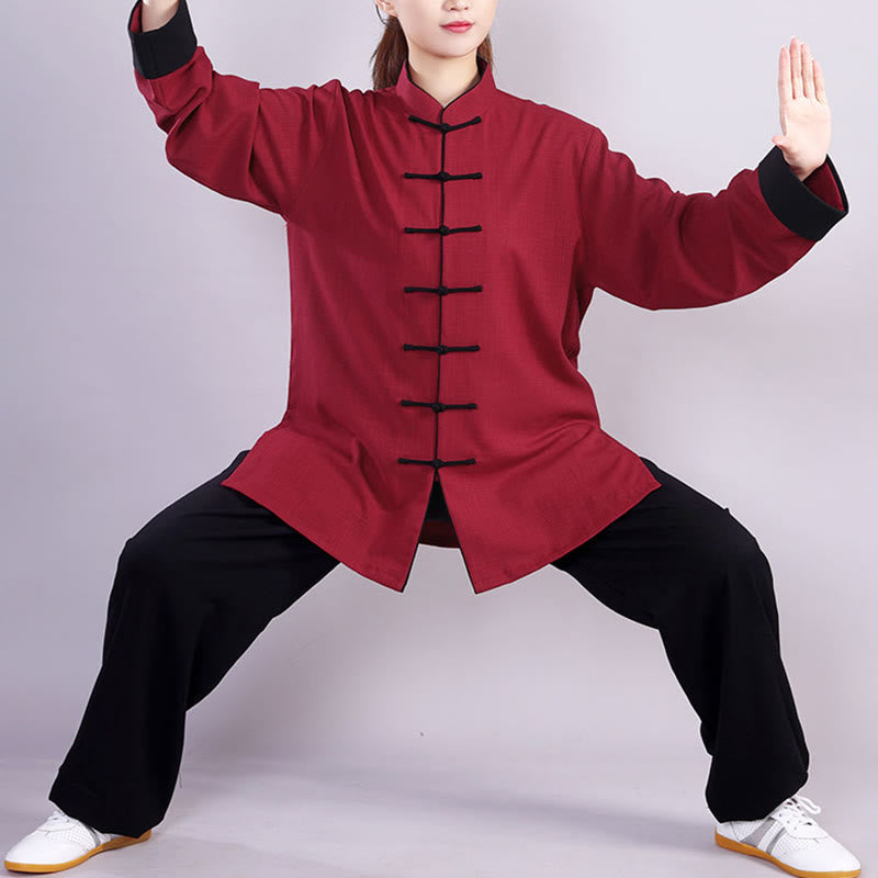 Buddha Stones 2 pezzi autunno inverno rana-bottone Tai Chi meditazione Qigong Zen pratica unisex cotone lino abbigliamento set - image 1