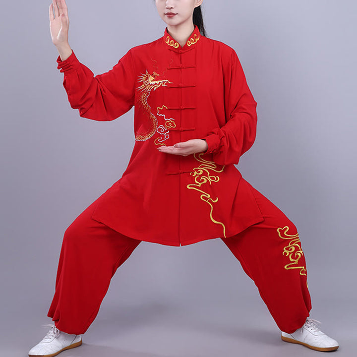 Buddha Stones 2 pezzi ricamo autunnale drago rana-bottone Tai Chi meditazione Qigong Zen pratica unisex cotone abbigliamento set