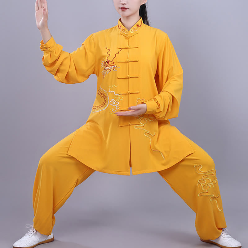 Buddha Stones 2 pezzi ricamo autunnale drago rana-bottone Tai Chi meditazione Qigong Zen pratica unisex cotone abbigliamento set - Giallo - 3XL- ADATTO A US/ UK/AU/ EU- XL - image 19