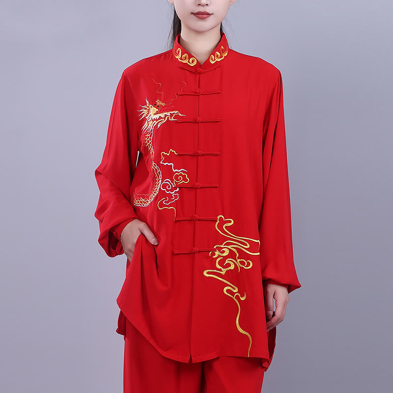 Buddha Stones 2 pezzi ricamo autunnale drago rana-bottone Tai Chi meditazione Qigong Zen pratica unisex cotone abbigliamento set - image 17