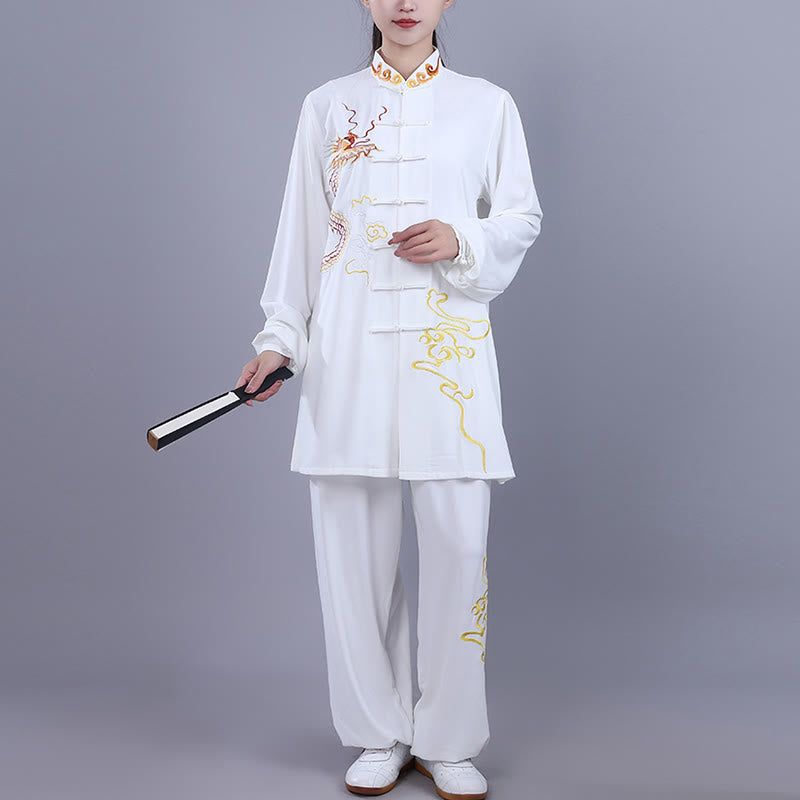Buddha Stones 2 pezzi ricamo autunnale drago rana-bottone Tai Chi meditazione Qigong Zen pratica unisex cotone abbigliamento set