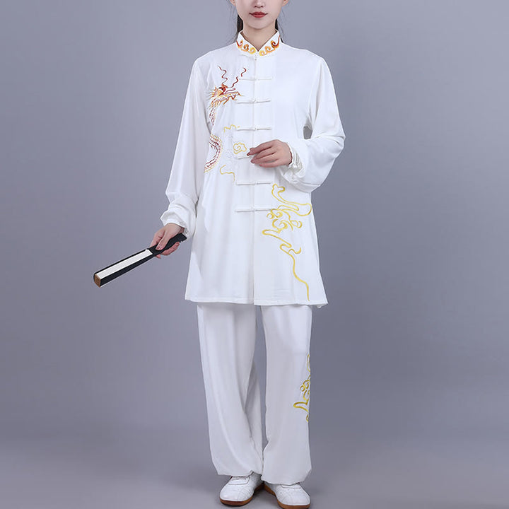 Buddha Stones 2 pezzi ricamo autunnale drago rana-bottone Tai Chi meditazione Qigong Zen pratica unisex cotone abbigliamento set