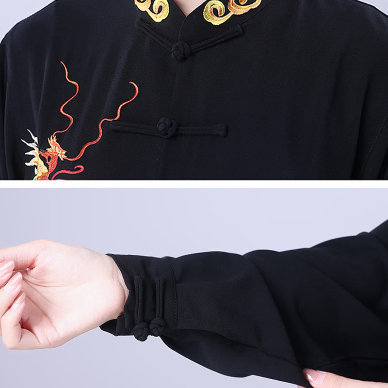 Buddha Stones 2 pezzi ricamo autunnale drago rana-bottone Tai Chi meditazione Qigong Zen pratica unisex cotone abbigliamento set