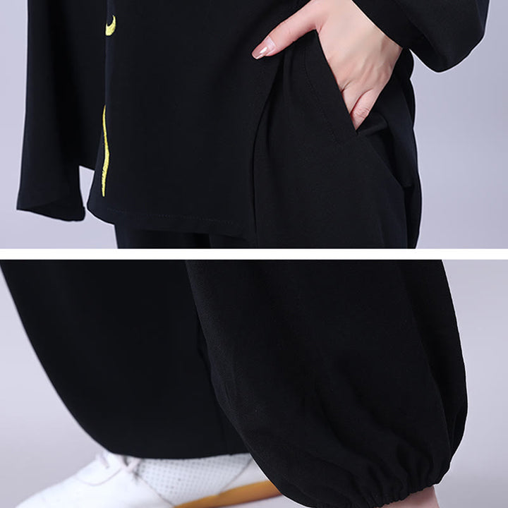Buddha Stones 2 pezzi ricamo autunnale drago rana-bottone Tai Chi meditazione Qigong Zen pratica unisex cotone abbigliamento set