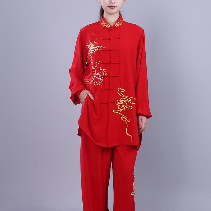 Buddha Stones 2 pezzi ricamo autunnale drago rana-bottone Tai Chi meditazione Qigong Zen pratica unisex cotone abbigliamento set
