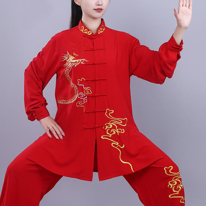 Buddha Stones 2 pezzi ricamo autunnale drago rana-bottone Tai Chi meditazione Qigong Zen pratica unisex cotone abbigliamento set