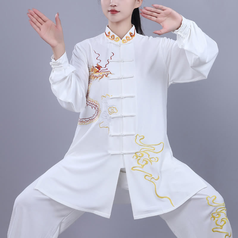 Buddha Stones 2 pezzi ricamo autunnale drago rana-bottone Tai Chi meditazione Qigong Zen pratica unisex cotone abbigliamento set