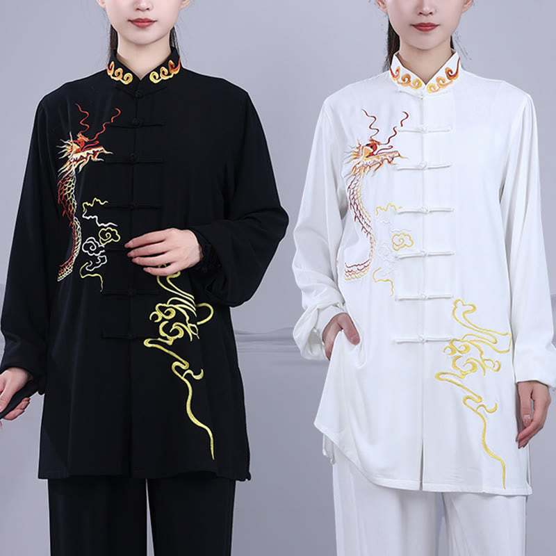 Buddha Stones 2 pezzi ricamo autunnale drago rana-bottone Tai Chi meditazione Qigong Zen pratica unisex cotone abbigliamento set - image 13