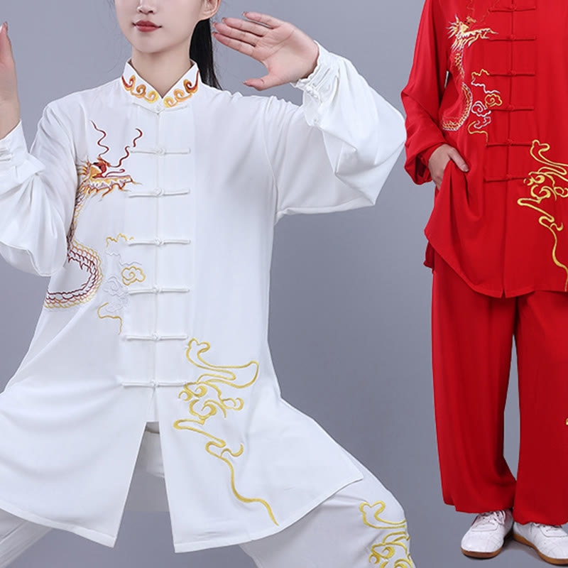 Buddha Stones 2 pezzi ricamo autunnale drago rana-bottone Tai Chi meditazione Qigong Zen pratica unisex cotone abbigliamento set