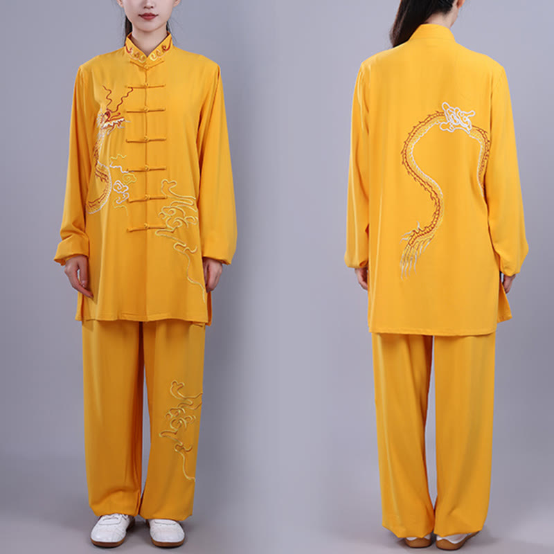 Buddha Stones 2 pezzi ricamo autunnale drago rana-bottone Tai Chi meditazione Qigong Zen pratica unisex cotone abbigliamento set