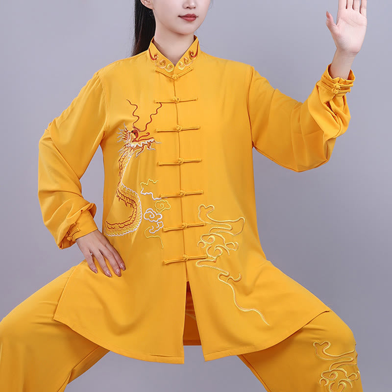 Buddha Stones 2 pezzi ricamo autunnale drago rana-bottone Tai Chi meditazione Qigong Zen pratica unisex cotone abbigliamento set