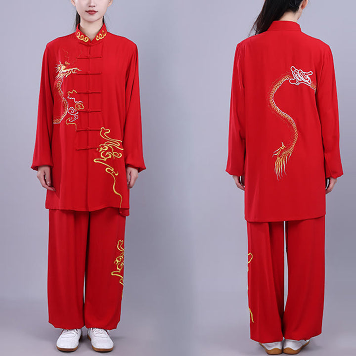 Buddha Stones 2 pezzi ricamo autunnale drago rana-bottone Tai Chi meditazione Qigong Zen pratica unisex cotone abbigliamento set