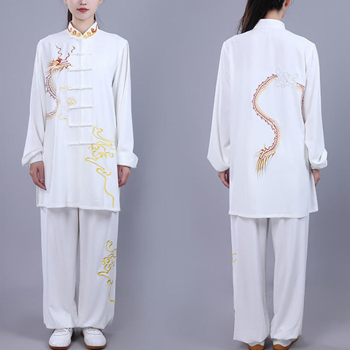 Buddha Stones 2 pezzi ricamo autunnale drago rana-bottone Tai Chi meditazione Qigong Zen pratica unisex cotone abbigliamento set