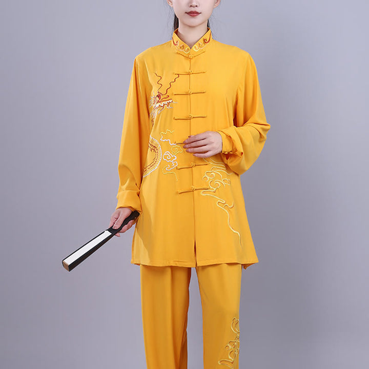 Buddha Stones 2 pezzi ricamo autunnale drago rana-bottone Tai Chi meditazione Qigong Zen pratica unisex cotone abbigliamento set