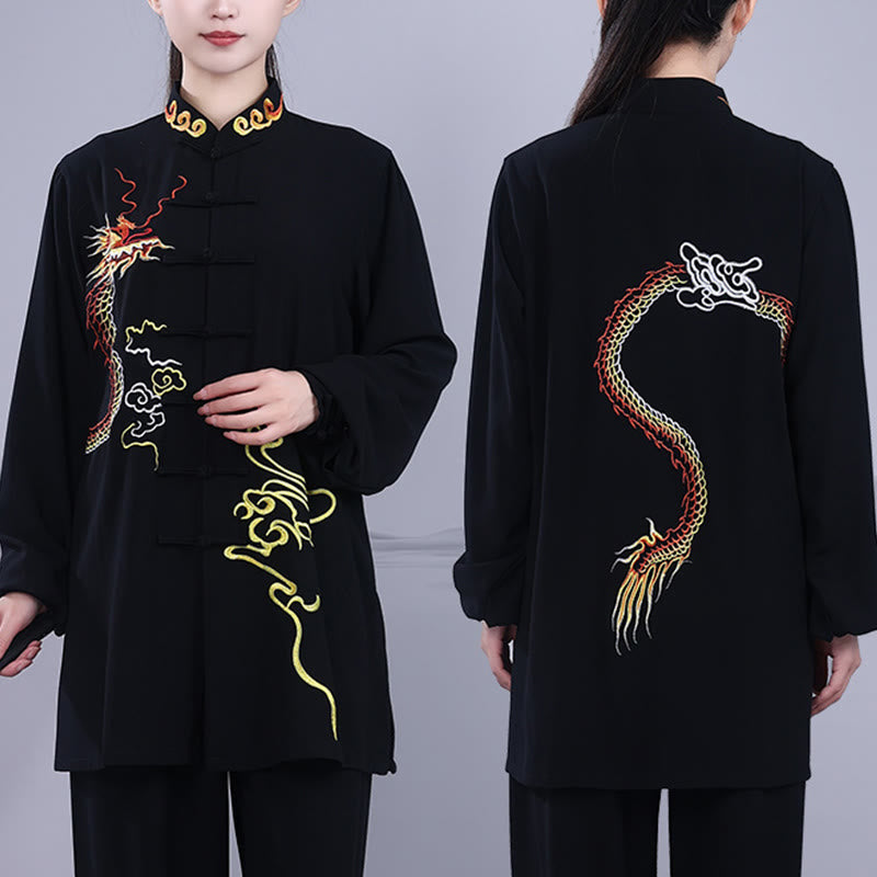 Buddha Stones 2 pezzi ricamo autunnale drago rana-bottone Tai Chi meditazione Qigong Zen pratica unisex cotone abbigliamento set
