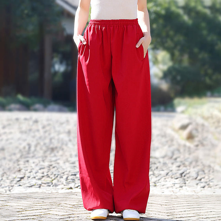 Buddha Stones da allenamento in cotone e lino con fodera in pile, con tasche, unisex, elastici in vita, per Tai Chi e Qigong - Rosso - 3XL- ADATTO PER USA/UK/AU/UE - XL - image 5