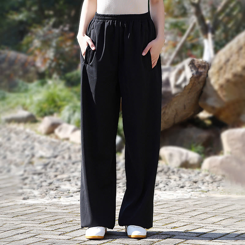 Buddha Stones da allenamento in cotone e lino con fodera in pile, con tasche, unisex, elastici in vita, per Tai Chi e Qigong - Nero - 3XL- ADATTO PER USA/UK/AU/UE - XL - image 12