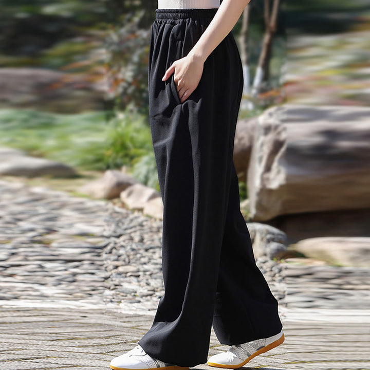 Buddha Stones da allenamento in cotone e lino con fodera in pile, con tasche, unisex, elastici in vita, per Tai Chi e Qigong - image 15