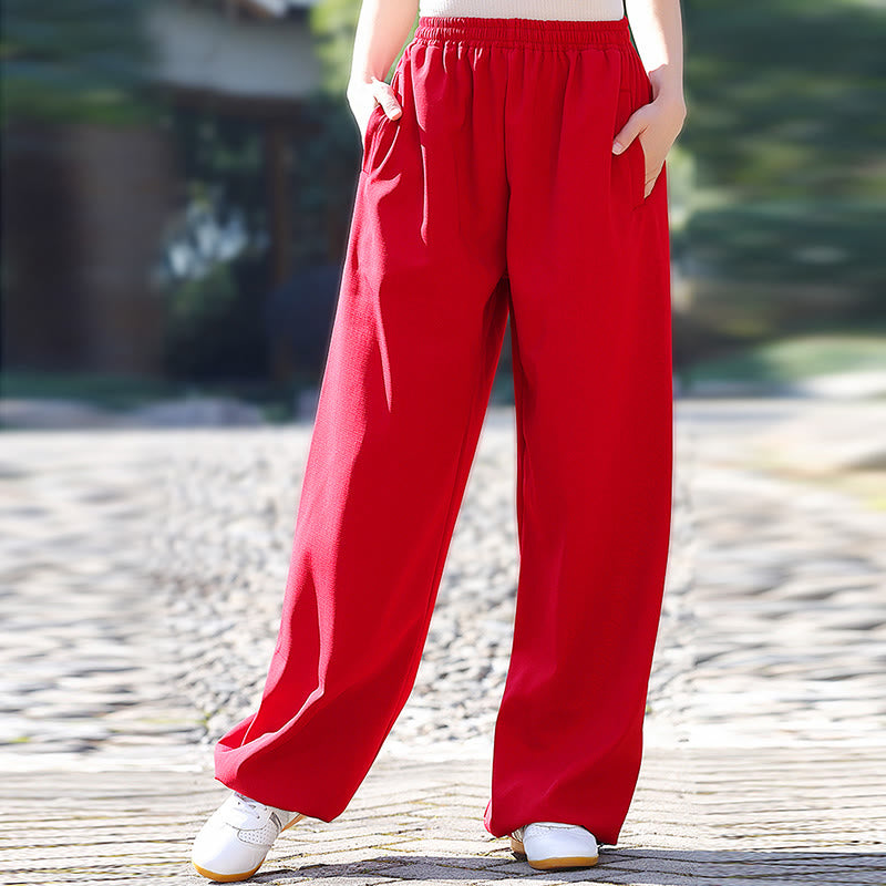 Buddha Stones da allenamento in cotone e lino con fodera in pile, con tasche, unisex, elastici in vita, per Tai Chi e Qigong - image 7