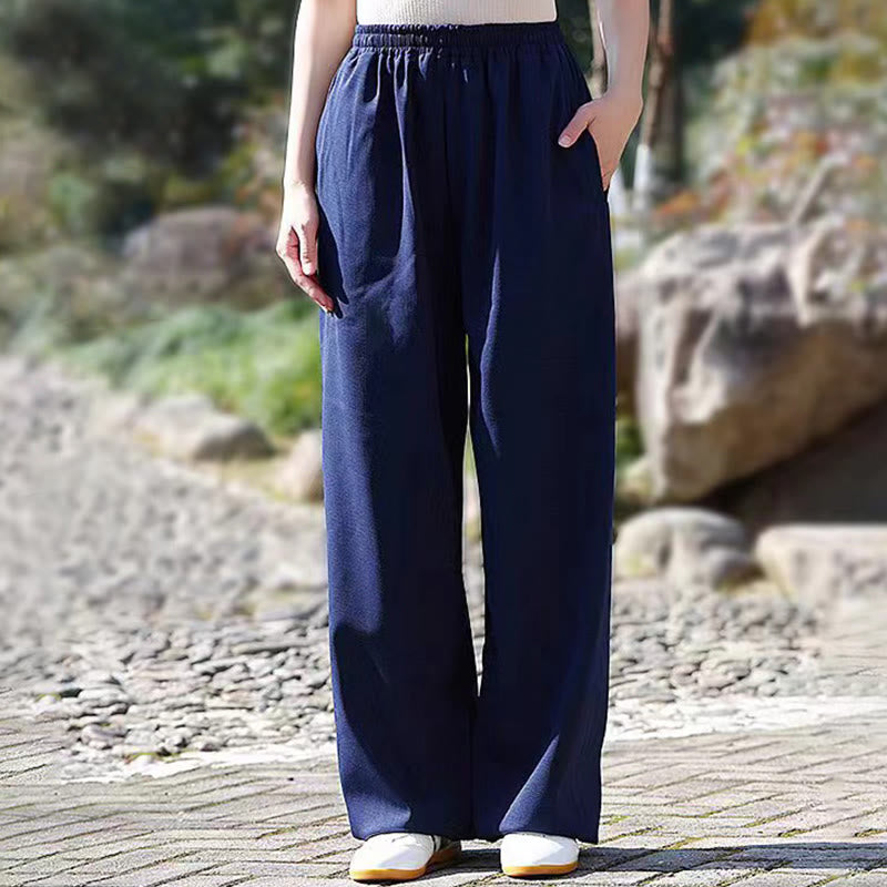 Buddha Stones da allenamento in cotone e lino con fodera in pile, con tasche, unisex, elastici in vita, per Tai Chi e Qigong - SteelBlue - 3XL- ADATTO PER USA/UK/AU/UE - XL - image 0
