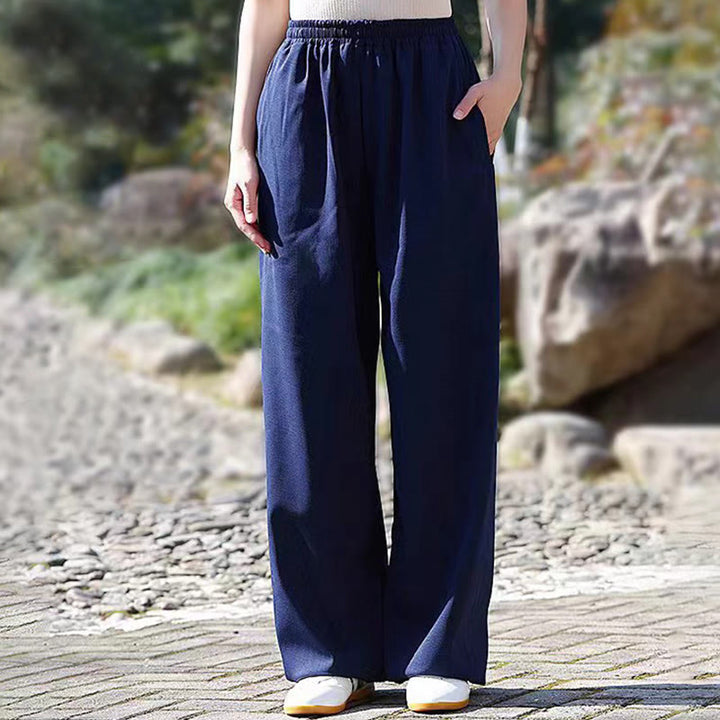 Buddha Stones da allenamento in cotone e lino con fodera in pile, con tasche, unisex, elastici in vita, per Tai Chi e Qigong - SteelBlue - 3XL- ADATTO PER USA/UK/AU/UE - XL - image 0